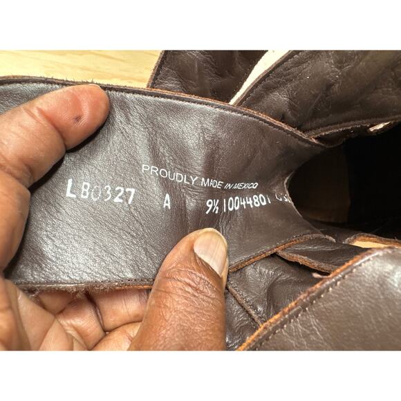 Lane Studded Leather Ankle Boots 9.5 Brown Western Cowgirl Strappy Booties - Picture 7 of 8